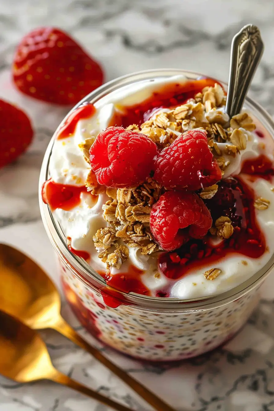 Served Strawberry Cheesecake Overnight Oats