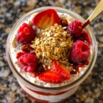 Strawberry Cheesecake Overnight Oats in jar