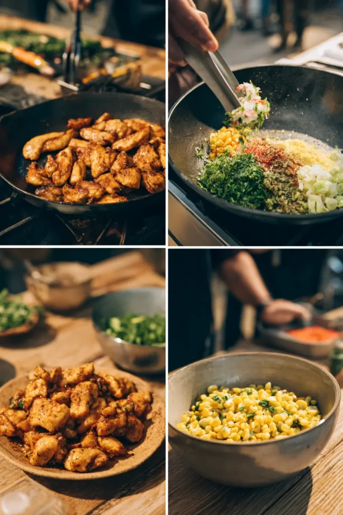 Step-by-step cooking process of Street Corn Chicken Rice Bowl Recipe