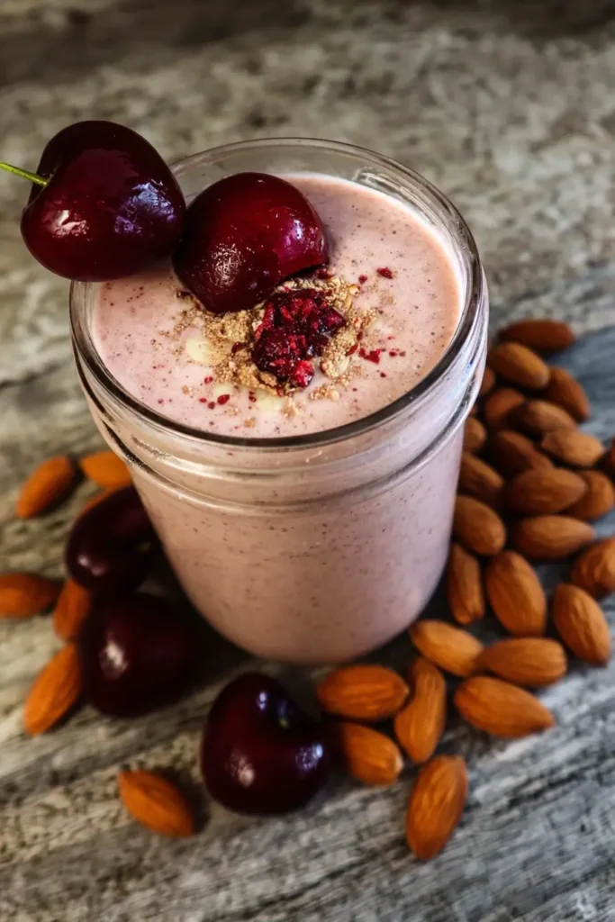 Sweet Cherry Almond Flaxseed Smoothie for a Cozy, Healthy Boost 4 Sweet Cherry Almond Flaxseed Smoothie served with fresh cherries