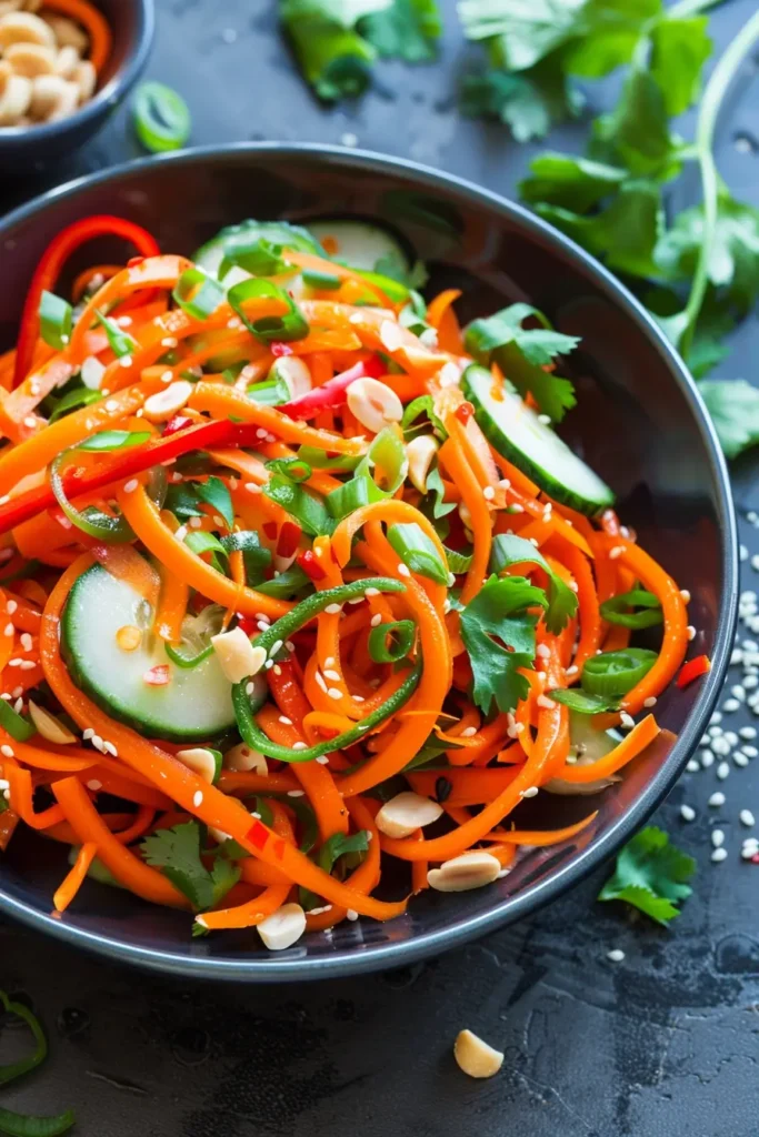 Served Asian-Style Carrot Ribbon Salad ready to eat