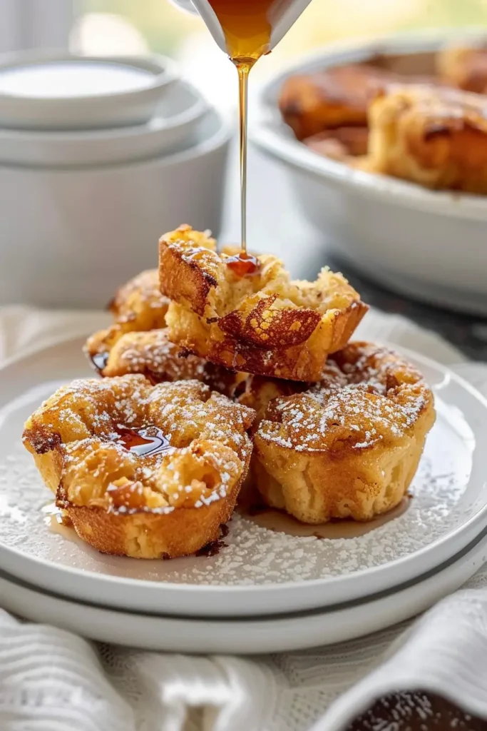 Baked French Toast Muffins – Fluffy, Sweet, and Easy Breakfast Treats 3 Baked French Toast Muffins served with syrup and fruit