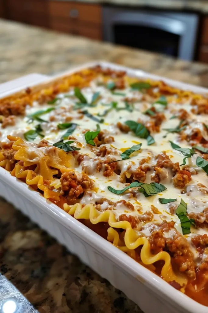 Served Bowtie Pasta Lasagna on a plate