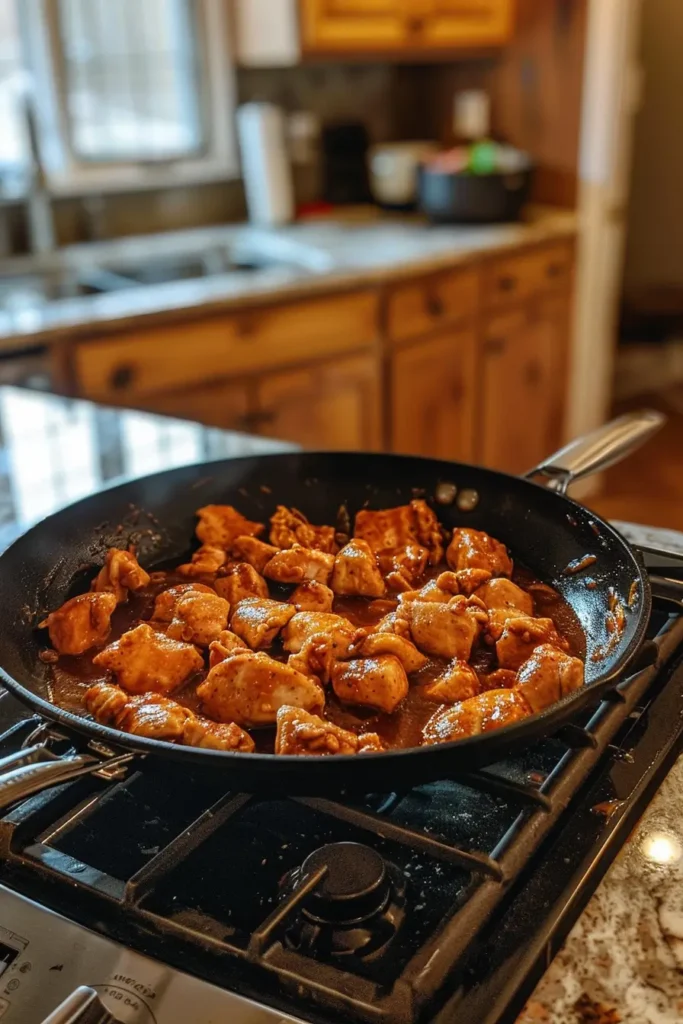 Cooking Buffalo chicken in skillet