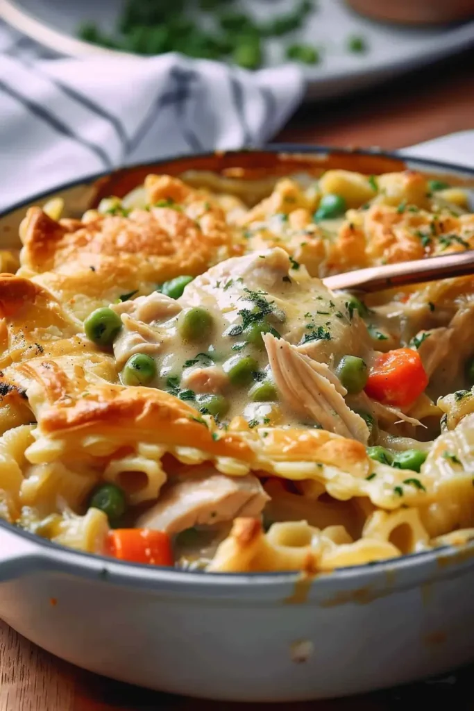 Classic Chicken Pot Pie Pasta: Creamy, Comforting Pasta Recipes 4 Served Classic Chicken Pot Pie Pasta ready to eat