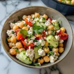 Cottage Cheese and Chickpeas Salad in a bowl, ready to serve