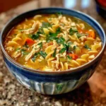 Creamy crack chicken noodle soup in a bowl