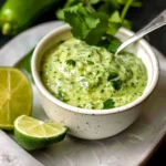 Creamy Cilantro Garlic Sauce With Jalapeños & Limes: Easy Homemade Recipe for Flavorful Meals 4 Creamy Cilantro Garlic Sauce With Jalapeños & Limes in a small bowl
