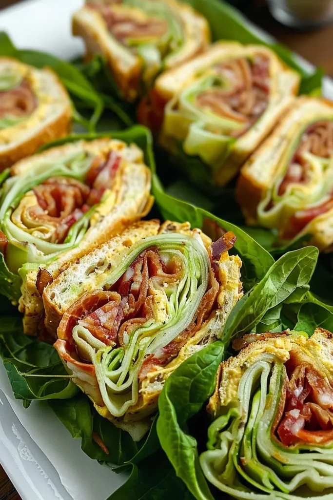 Easy BLT Pinwheel Sandwiches on serving platter