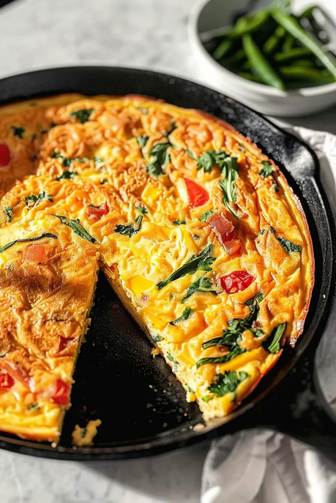 Sliced frittata served with salad