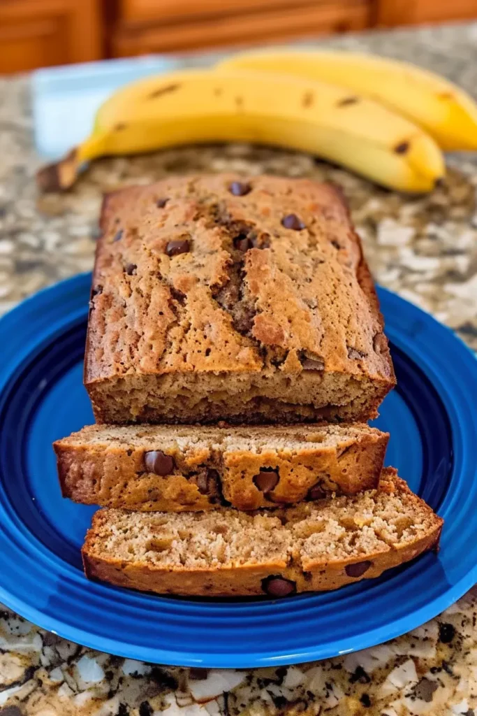 Slice of high protein banana bread served