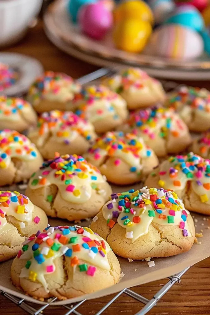 Served Italian Easter Cookies with colorful sprinkles