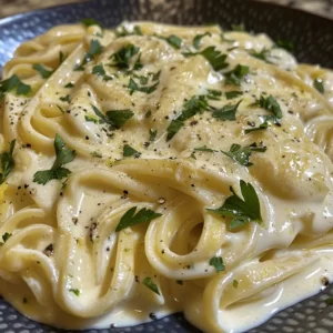 Creamy lemon garlic sauce in a saucepan