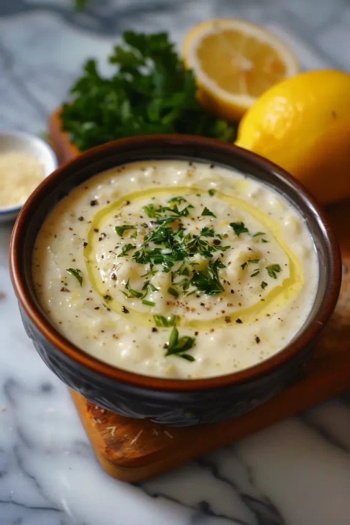 Lemon garlic cream sauce served over pasta
