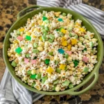 Loaded Leprechaun Popcorn with candy and sprinkles in a bowl
