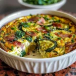 Mediterranean Zucchini Baked Frittata with golden top and vegetables