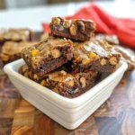 fudgy peanut butter brownies sliced in a pan