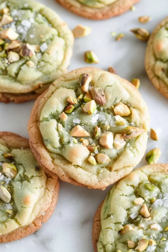 Soft pistachio pudding cookies served on a plate
