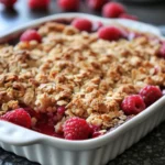 Serving raspberry crumble in a bowl