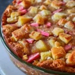 Rhubarb Cake slice with Butter Sauce on plate