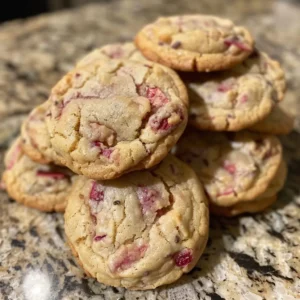 Soft rhubarb raspberry cookies with fresh fruit