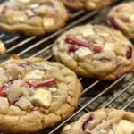 Rhubarb raspberry cookies served on a plate