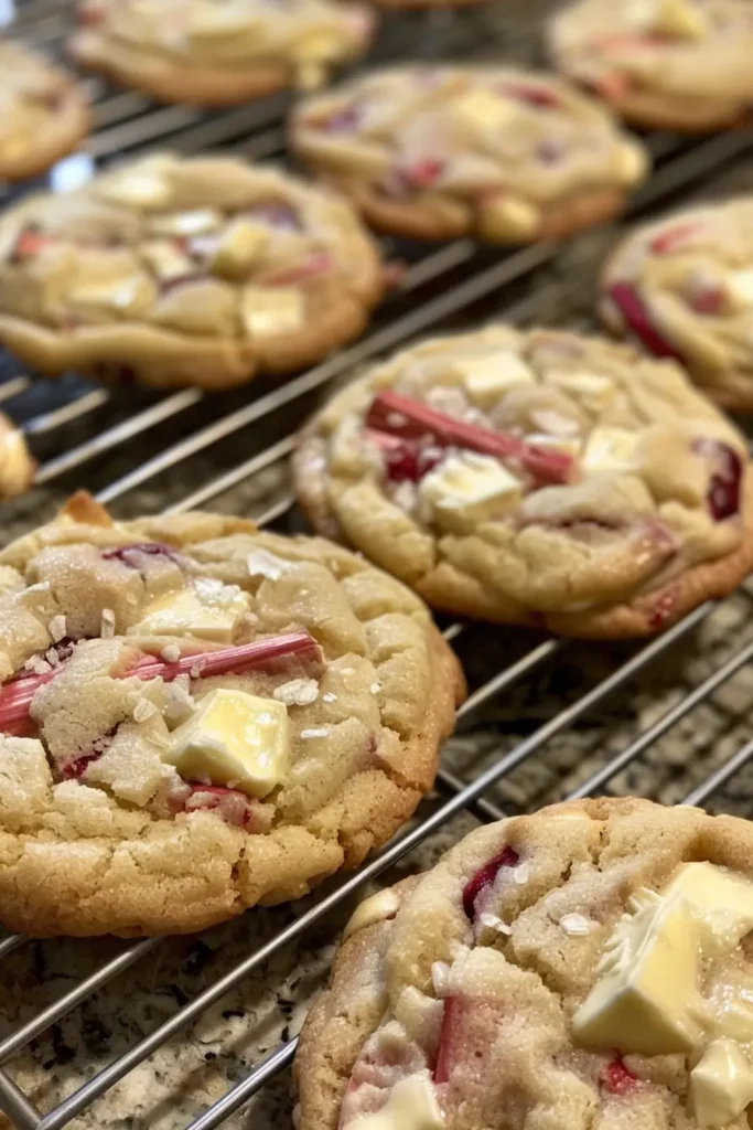 Rhubarb raspberry cookies served on a plate