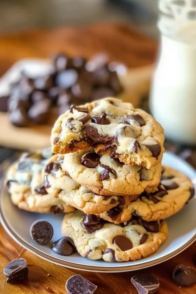 Softbatch Cream Cheese Chocolate Chip Cookies – Bakery-Style Soft Perfection at Home 3 oftbatch Cream Cheese Chocolate Chip Cookies on a serving plate