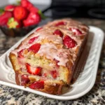 Moist homemade strawberry bread sliced on a plate