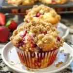Freshly baked Strawberry Cream Cheese Muffins with Streusel Crumb Topping