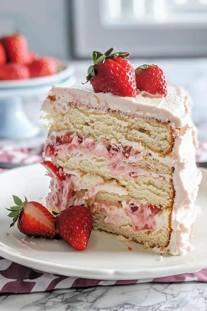 Slice of Strawberry Shortcake Layer Cake