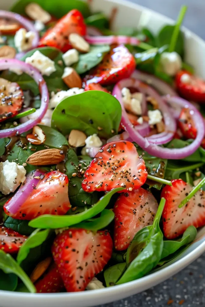 Strawberry Spinach Salad That’s Fresh, Fast, and Family-Favorite Good 3 Strawberry spinach salad served in a bowl