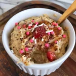 Sugar Cookie Protein Baked Oats baked and ready to serve