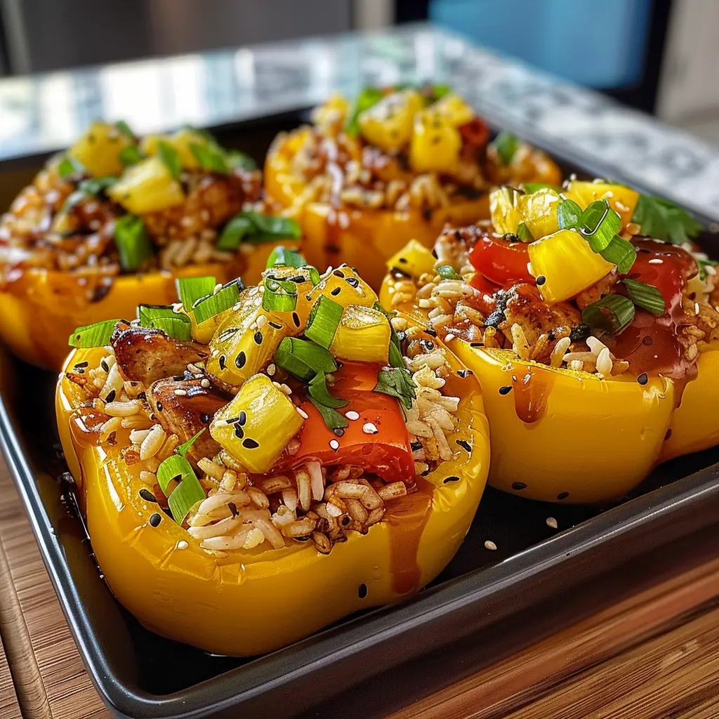Teriyaki Pineapple Chicken & Rice Stuffed Peppers – Sweet, Savory, and Family-Approved