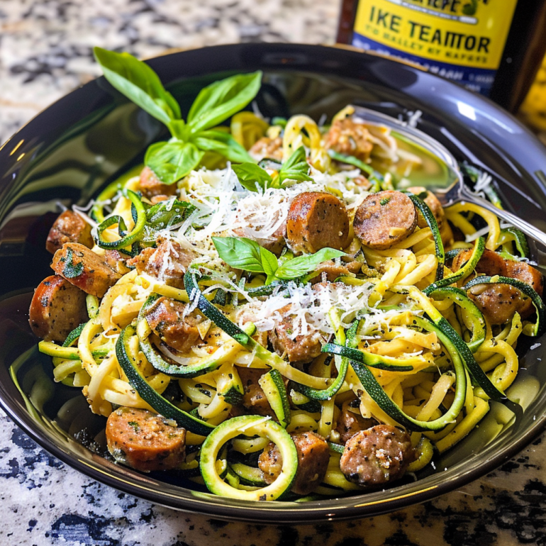 Keto Creamy Tuscan Zucchini Noodles with Sausage