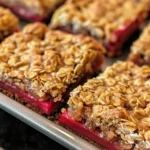 Serving Amish Oatmeal Rhubarb Bars on a dessert plate