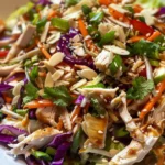 Asian Chicken Crunch Salad served in a bowl with crispy toppings