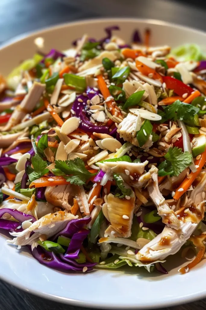 Asian Chicken Crunch Salad served in a bowl with crispy toppings