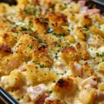 Serving Chicken Cordon Bleu Casserole on plate