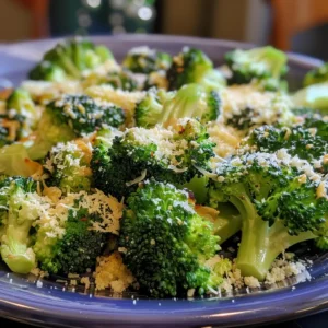 Copycat Longhorn Garlic Parmesan Broccoli on a white plate