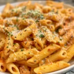 Creamy Tomato Garlic Pasta served with Parmesan and herbs