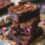 Served Dark Chocolate Rhubarb Brownies on a plate