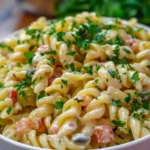 Dirty Martini Pasta Salad with creamy olive dressing