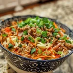 Served Egg Roll in a Bowl with green onions