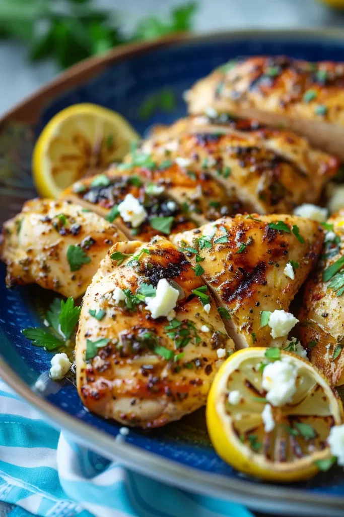 Greek Chicken with Lemon and Feta served on plate