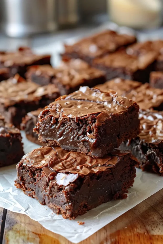 Sliced Greek yogurt brownies on plate