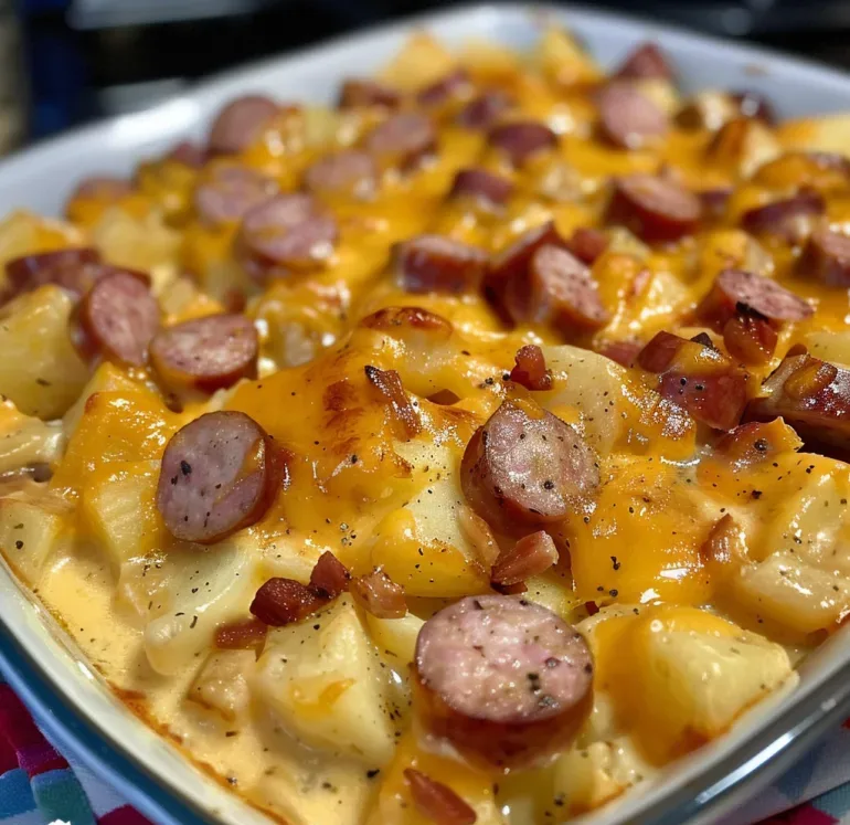 Kielbasa Sausage Cheesy Potato Casserole