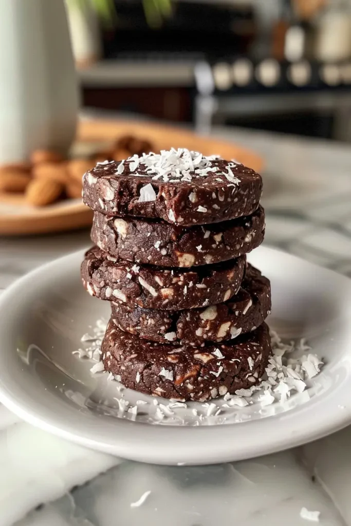 Serving Keto No-Bake Cookies on a dessert plate