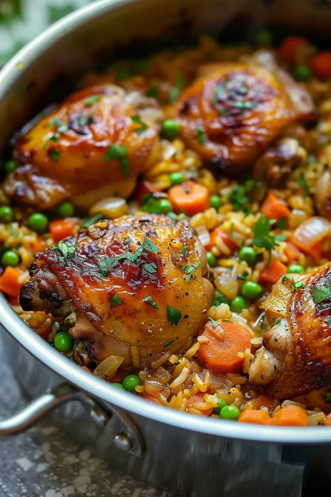 One Pot Chicken and Rice served on a plate