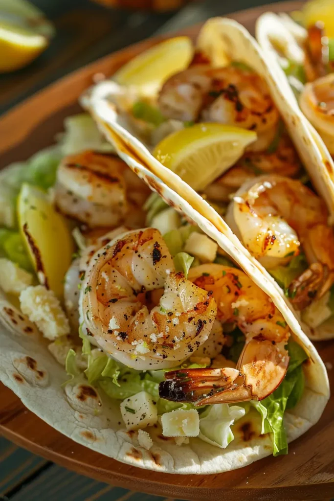 Zesty Grilled Shrimp Caesar Wraps – Easy, Fresh, and Flavor-Packed 5 Sliced Zesty Grilled Shrimp Caesar Wraps on platter